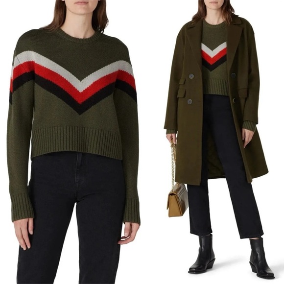 Marissa Webb Collective Olive Chevron Knit Sweater size small - Picture 1 of 10